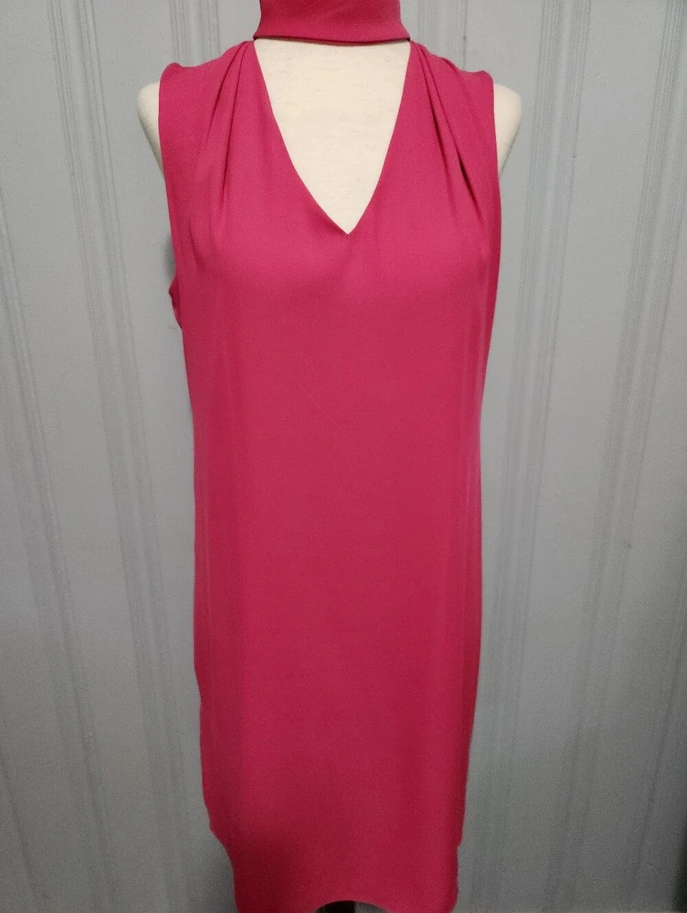 WHBM LIKE NEW Hot Pink Sleeveless V-Neck Midi Dress